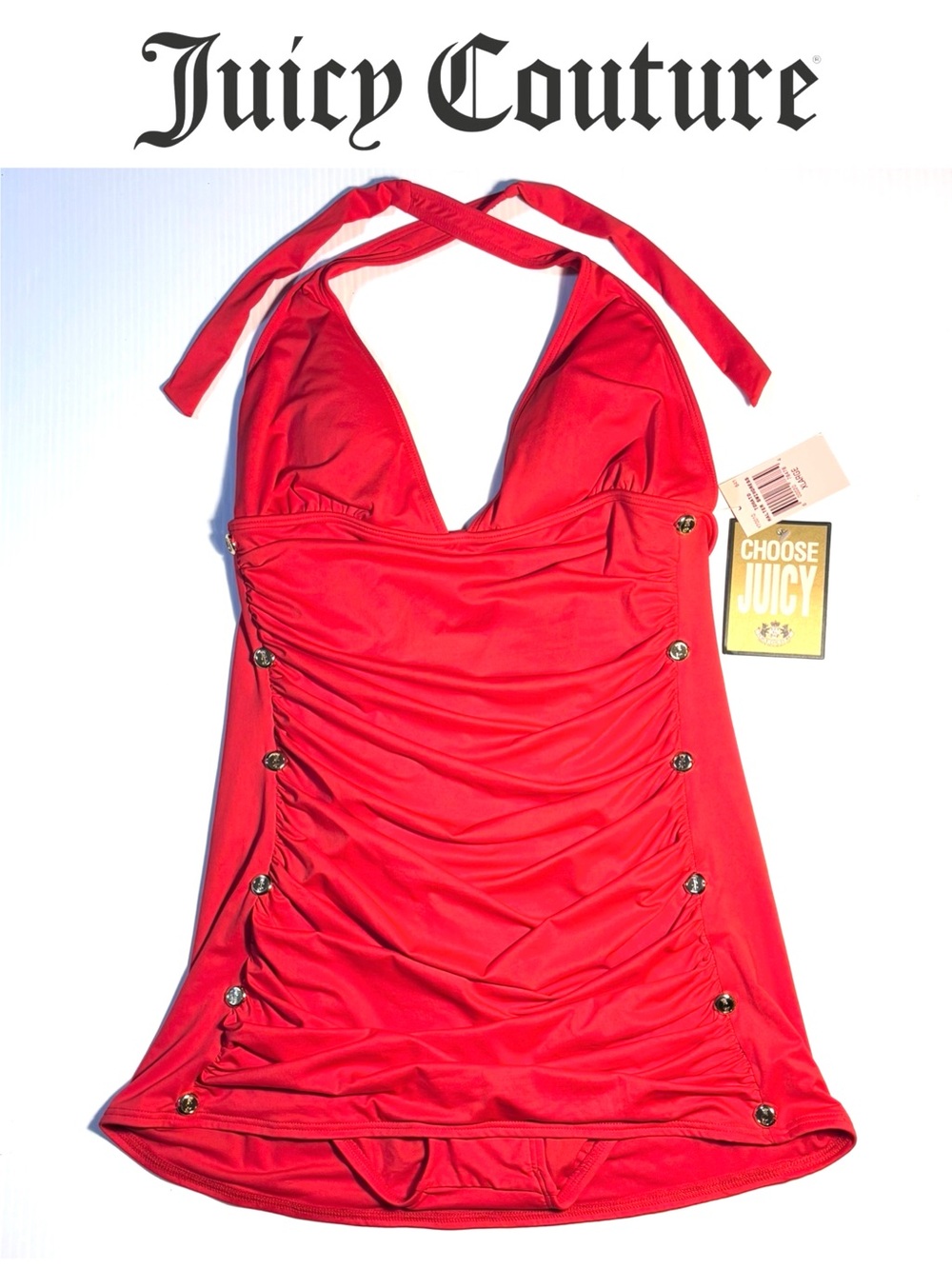 NWT Vintage Juicy Couture Regal Halter Swimdress Red XL